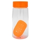aerial view a orange clear view 18 oz recycled bottle with floating infuser, image 1 of 2