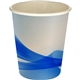 aerial view a blue 5 oz full color groovy paper cup, image 1 of 2