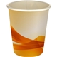 aerial view a orange 5 oz full color groovy paper cup, image 1 of 2