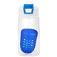 aerial view a blue two tone pop up 18 oz recycled bottle with floating infuser, image 1 of 2