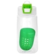 aerial view a green two tone pop up 18 oz recycled bottle with floating infuser, image 1 of 2