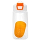 aerial view a orange two tone pop up 18 oz recycled bottle with floating infuser, image 1 of 2