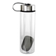 aerial view a black metal lanyard lid 24 oz recycled bottle with floating infuser, image 1 of 2