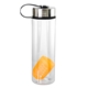 aerial view a orange metal lanyard lid 24 oz recycled bottle with floating infuser, image 1 of 2