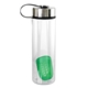 aerial view a green metal lanyard lid 24 oz recycled bottle with floating infuser, image 1 of 2