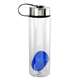 aerial view a blue metal lanyard lid 24 oz recycled bottle with floating infuser, image 1 of 2