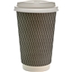 aerial view a gray 16 oz full color wave paper cup with lid, image 1 of 2