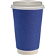 aerial view a blue 16 oz full color ridge paper cup with lid, image 1 of 2