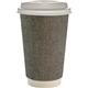 aerial view a gray 16 oz full color ridge paper cup with lid, image 1 of 2