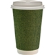 aerial view a green 16 oz full color ridge paper cup with lid, image 1 of 2