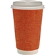 aerial view a orange 16 oz full color ridge paper cup with lid, image 1 of 2