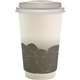 aerial view a gray 16 oz full color turbulent waves paper cup with lid, image 1 of 2