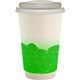 aerial view a green 16 oz full color turbulent waves paper cup with lid, image 1 of 2
