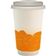aerial view a orange 16 oz full color turbulent waves paper cup with lid, image 1 of 2