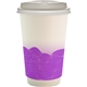 aerial view a purple 16 oz full color turbulent waves paper cup with lid, image 1 of 2