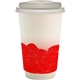 aerial view a red 16 oz full color turbulent waves paper cup with lid, image 1 of 2