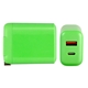aerial view a green dual - port wall adapter - ul fast charging wall charger, image 1 of 2