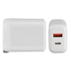 aerial view a white dual - port wall adapter - ul fast charging wall charger, image 1 of 2