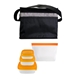 aerial view a orange black graph portion control reusable lunch set, image 1 of 2