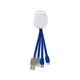 aerial view a blue full color vivid dual input 3- in -1 charging cable, image 1 of 2