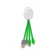 aerial view a green full color vivid dual input 3- in -1 charging cable, image 1 of 2