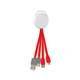 aerial view a red full color vivid dual input 3- in -1 charging cable, image 1 of 2