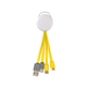 aerial view a yellow full color vivid dual input 3- in -1 charging cable, image 1 of 2