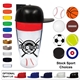 aerial view a group of 20 oz sports themed colored rim cup, image 1 of 24