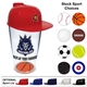 aerial view a group of 16 oz sports themed pint cup, image 1 of 13