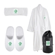 a white bathrobe & white slippers & white head wrap cascade comfort kit