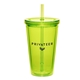 a green 16 oz double wall cup with straw