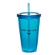 a teal 16 oz double wall cup with straw