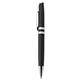 aerial view a black lara ballpoint pen with twist lock mechanism, image 1 of 3