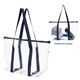 aerial view a clear with navy blue laguna beach clear tote bag, image 1 of 3