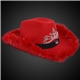 aerial view a red hat & black band red light up cowboy hat w / tiara and feather, image 1 of 2