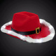 aerial view a red hat & black band red santa light up cowboy hat with white marabou trim, image 1 of 4