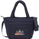 aerial view a navy puffer recycled 9 can tote cooler, image 1 of 5