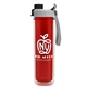 a transparent red bottle & gray with black cap lid the chiller - 16 oz double wall insulated bottle with quick snap lid