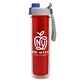 a transparent red bottle & gray with blue cap lid the chiller - 16 oz double wall insulated bottle with quick snap lid