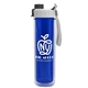 a transparent blue bottle & gray with black cap lid the chiller - 16 oz double wall insulated bottle with quick snap lid