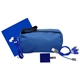 aerial view a blue speck charging ear bud and cloth travel set, image 1 of 2
