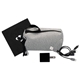aerial view a black speck charging ear bud and cloth travel set, image 1 of 2