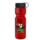 a black lid & transparent red bottle champion - 28 oz transparent bottle with tethered lid and digital imprint