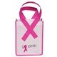 aerial view a white/ pink non - woven polypropylene small awareness bag, image 1 of 3