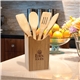 a group of 5 pc bamboo kitchen utensil set