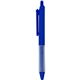 aerial view a blue (close to pms 286c) recycled soft - touch pen with silicone grip, image 1 of 2