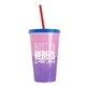 a pink-to-violet cup & translucent blue lid & translucent red straw 22 oz cool color change sport sipper