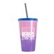a pink-to-violet cup & translucent blue lid & translucent smoke straw 22 oz cool color change sport sipper