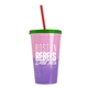 a pink-to-violet cup & translucent green lid & translucent red straw 22 oz cool color change sport sipper