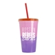 a pink-to-violet cup & translucent orange lid & translucent red straw 22 oz cool color change sport sipper